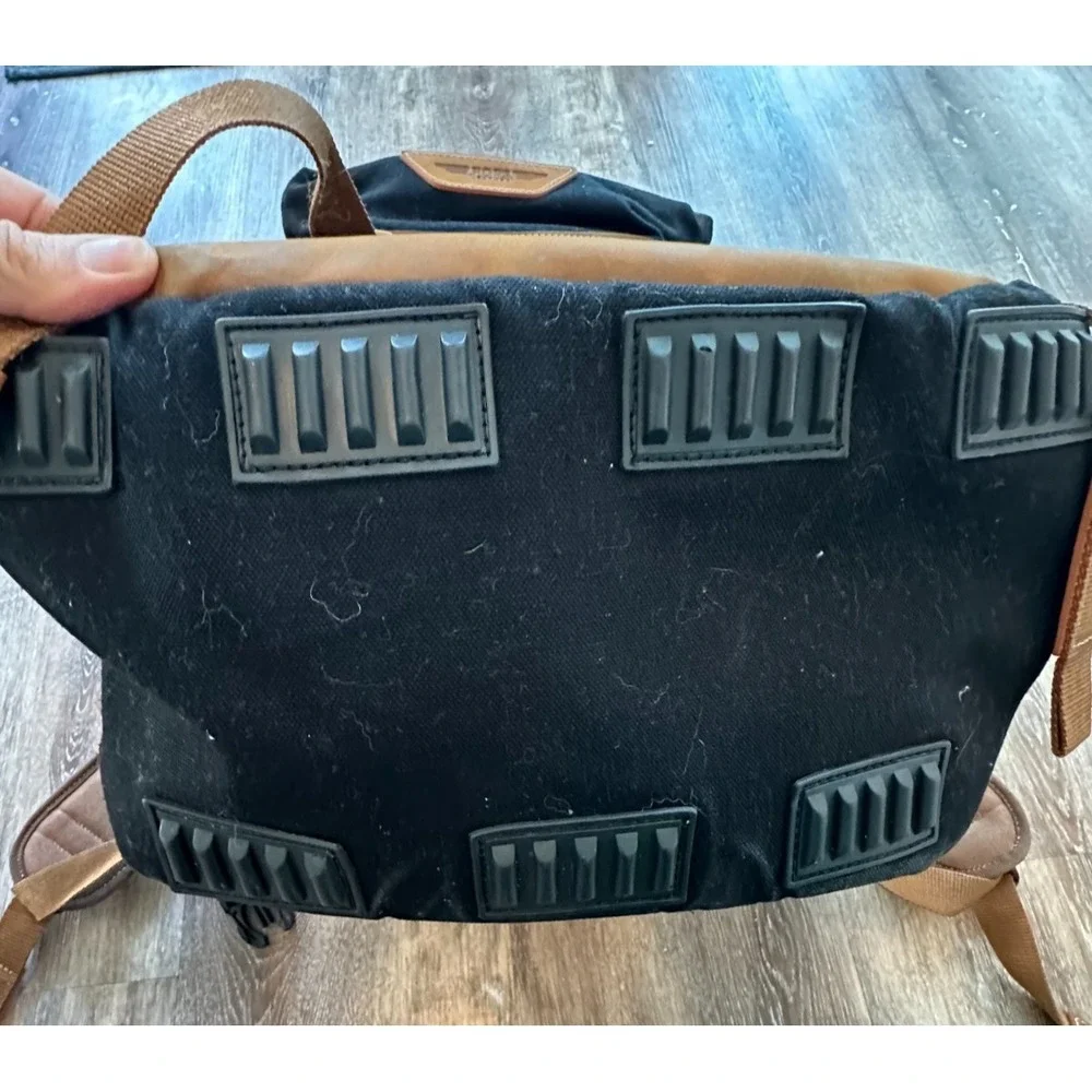 Pop's Kalahari Leather Trim Backpack Black Canvas Laptop Sturdy Bag Distressed - Picture 2 of 14